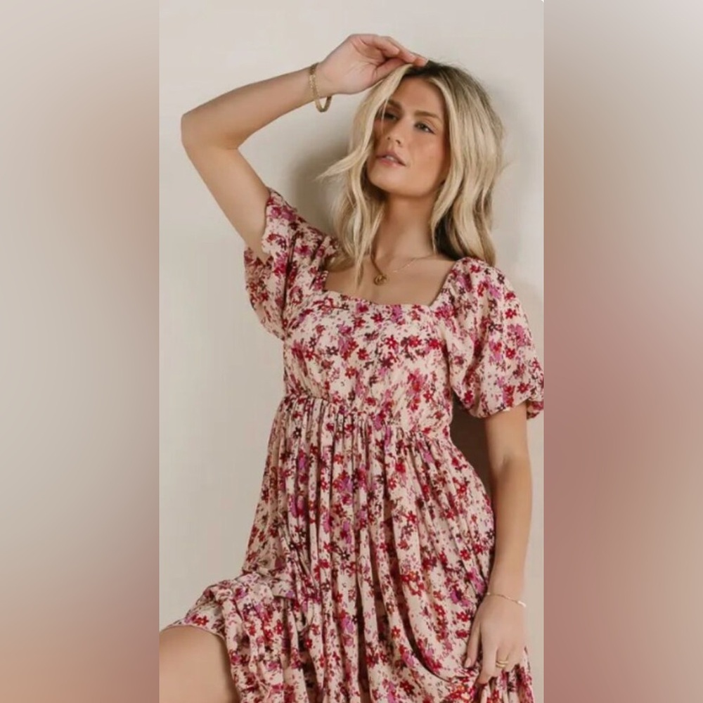 🌸 Böhme Floral Smocked Tiered Maxi Dress - Puff Sleeve - S - Picture 15 of 16